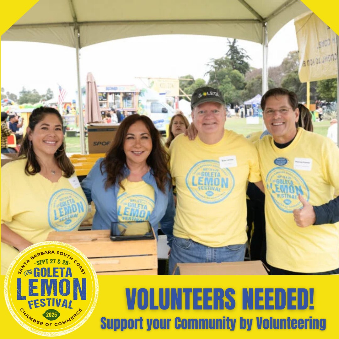 The Goleta Lemon Festival is looking for volunteers  sign up today! 🍋 The festival wouldn’t be possible without the incredible support of volunteers, ages 14 and up, who help plan and power the weekend. Be part of something special—support your community, earn service hours, and enjoy a fun-filled weekend of festivities. High school and community service opportunities are available. Join the celebration and make a difference! 💛✨
