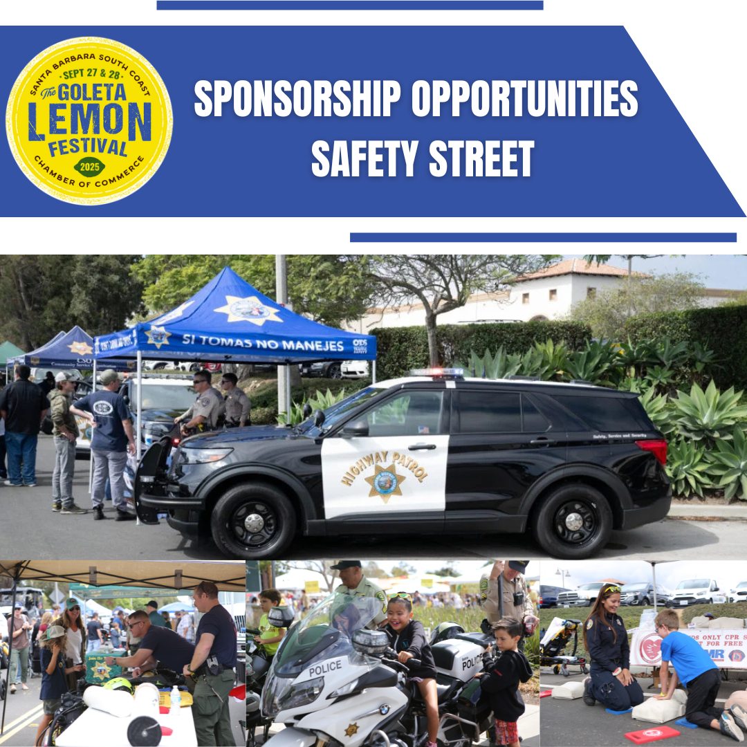 🎉 ONE-TIME OPPORTUNITY 🎉

We have a rare Safety Street Sponsorship available at this year’s Goleta Lemon Festival and it could have YOUR name on it 🍋🚧

Imagine your business or organization front and center in one of the most popular areas of the festival  an unbeatable way to market your brand AND support the community 💛

This spot is normally booked a year in advance, don’t miss out! DM us or email Michele@sbscchamber.com for all the details.

📣 First come, first served. Let’s make it yours!