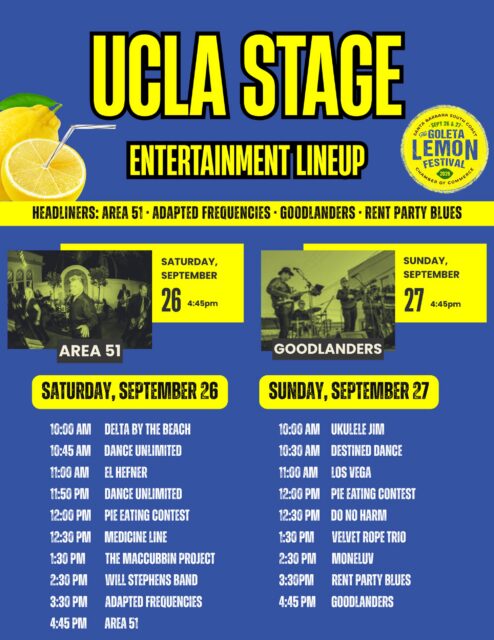 THE UCLA STAGE LINEUP IS HERE! 

And that’s a mic drop. 🎤💥

Get ready for an incredible weekend of live entertainment, music and dancing at the Goleta Lemon Festival! 💃🕺🎶🍋

📅 September 26 & 27
📍 Girsh Park, Goleta
🎟️ FREE community event!